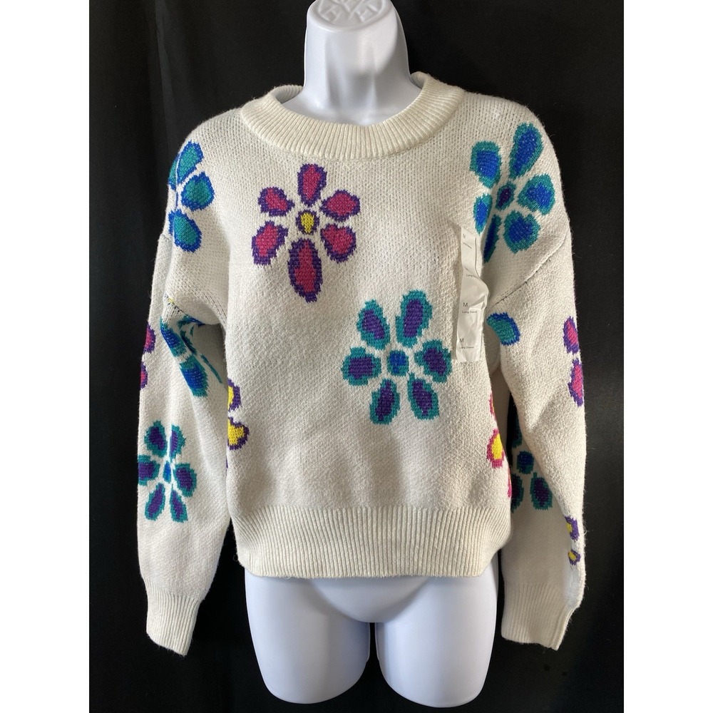 Wild Fable Women's Sweater Size Large Cropped Floral E-Girl Soft Girl Coquette